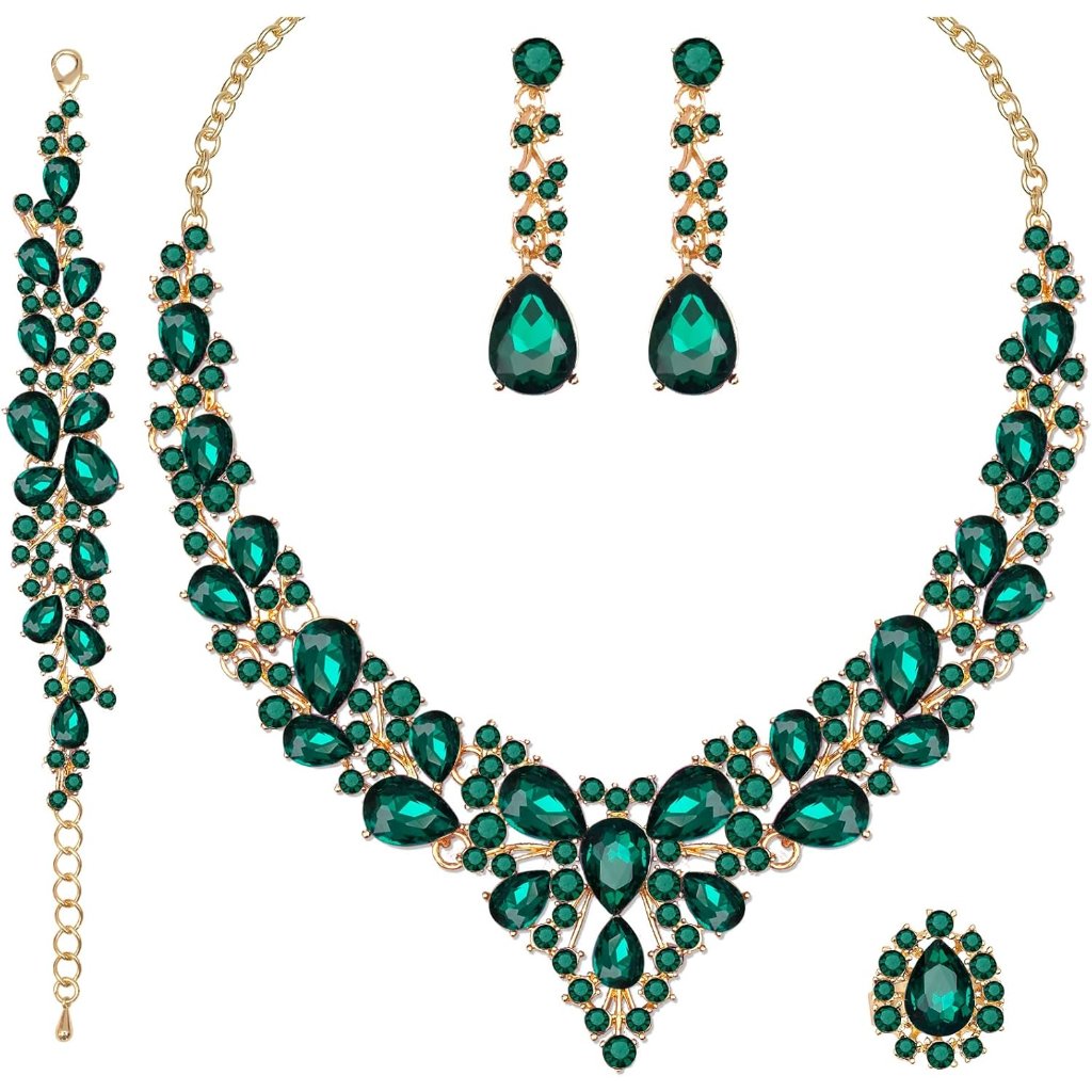 4 Pcs/Set Austrian Crystal Necklace Earrings Bracelet Ring Bridal Jewelry Sets F